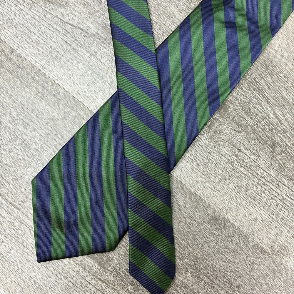 Brooks Brothers Makers XL Tie 64.5" Pure Silk Navy Green Repp Stripe Made USA